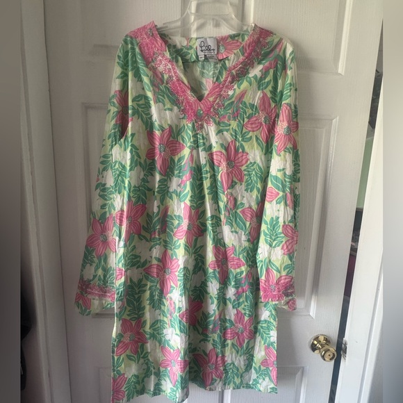 LILLY PULITZER Pink and Green Floral Nighttime Caftan Sample - Picture 2 of 10